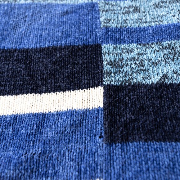 Vintage 90s Patchwork Knit Sweater Blue Striped | Retro - Picture 4 of 8